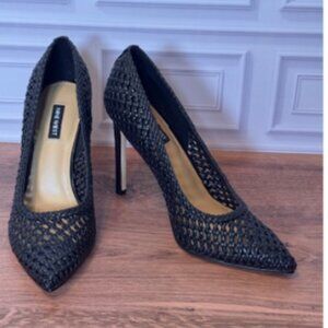 Tatiana Woven Stiletto Pointy Toe Dress Pumps Black Size 9